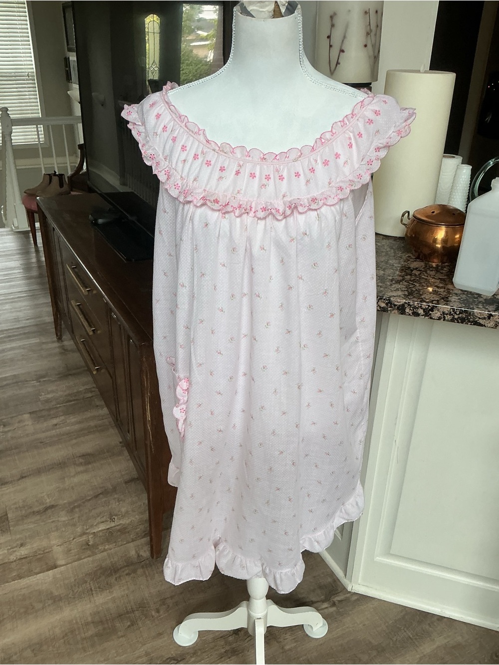 Vintage Prairie womens Pink Nightgown Cottage Core Floral Ruffles Size L